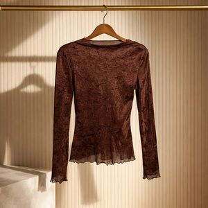 Elegant Velvet Sheer Women's Blouse in Deep Brown